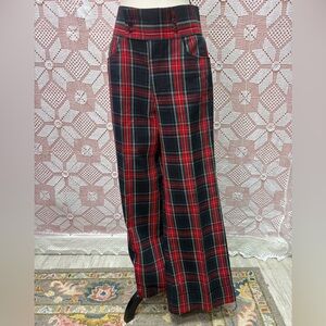 Vintage Plaid Tartan High-Waist Wide Leg Plaid Pants in Red & Black